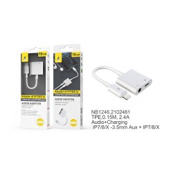 ONEPLUS 2 IN 1 AUDIO ADAPTOR CABLE BL NB1246 IP TO IPHONE CHARGING + 3.5MM AUDIO WHITE ONEPLUS 2 IN 1 AUDIO ADAPTOR CABLE BL NB1246 IP TO IPHONE CHARGING + 3.5MM AUDIO WHITE